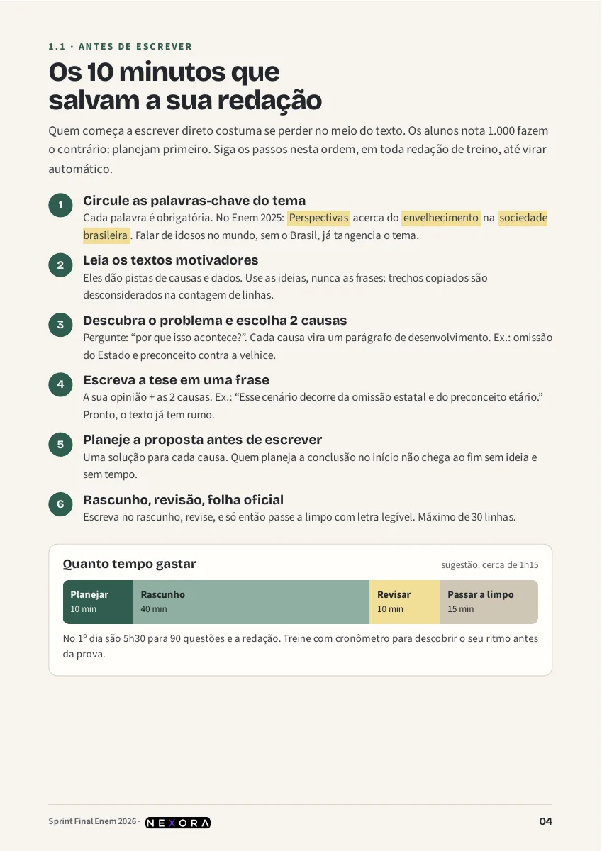 Página do Sprint sobre redação: os 10 minutos que salvam a sua redação