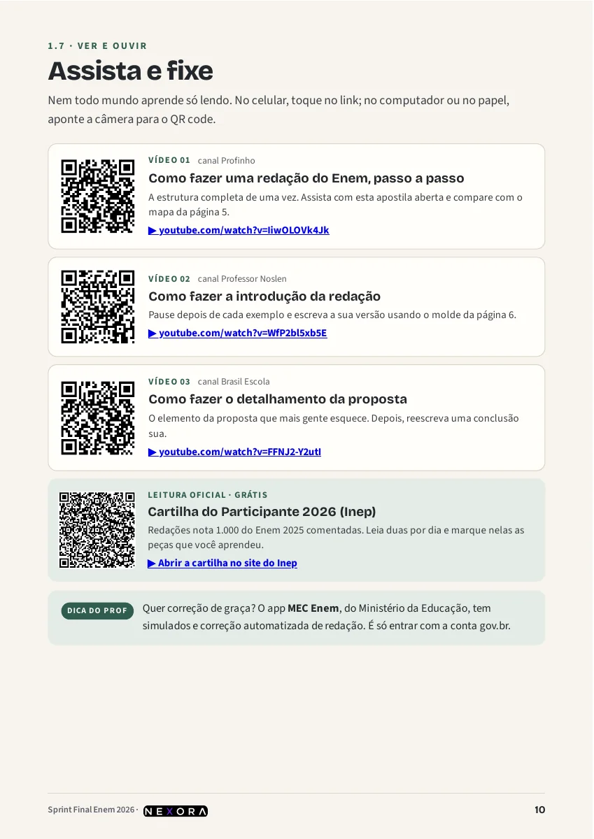 Página do Sprint com vídeos complementares acessados por QR Code